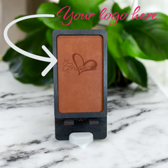 Leather and Wood Phone Holder