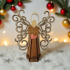 Standing Angel with Heart and Swirl Wings