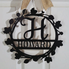 Leaf Door Hanger with Name and Initial