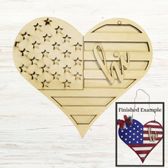 Wood Blank American Flag Heart