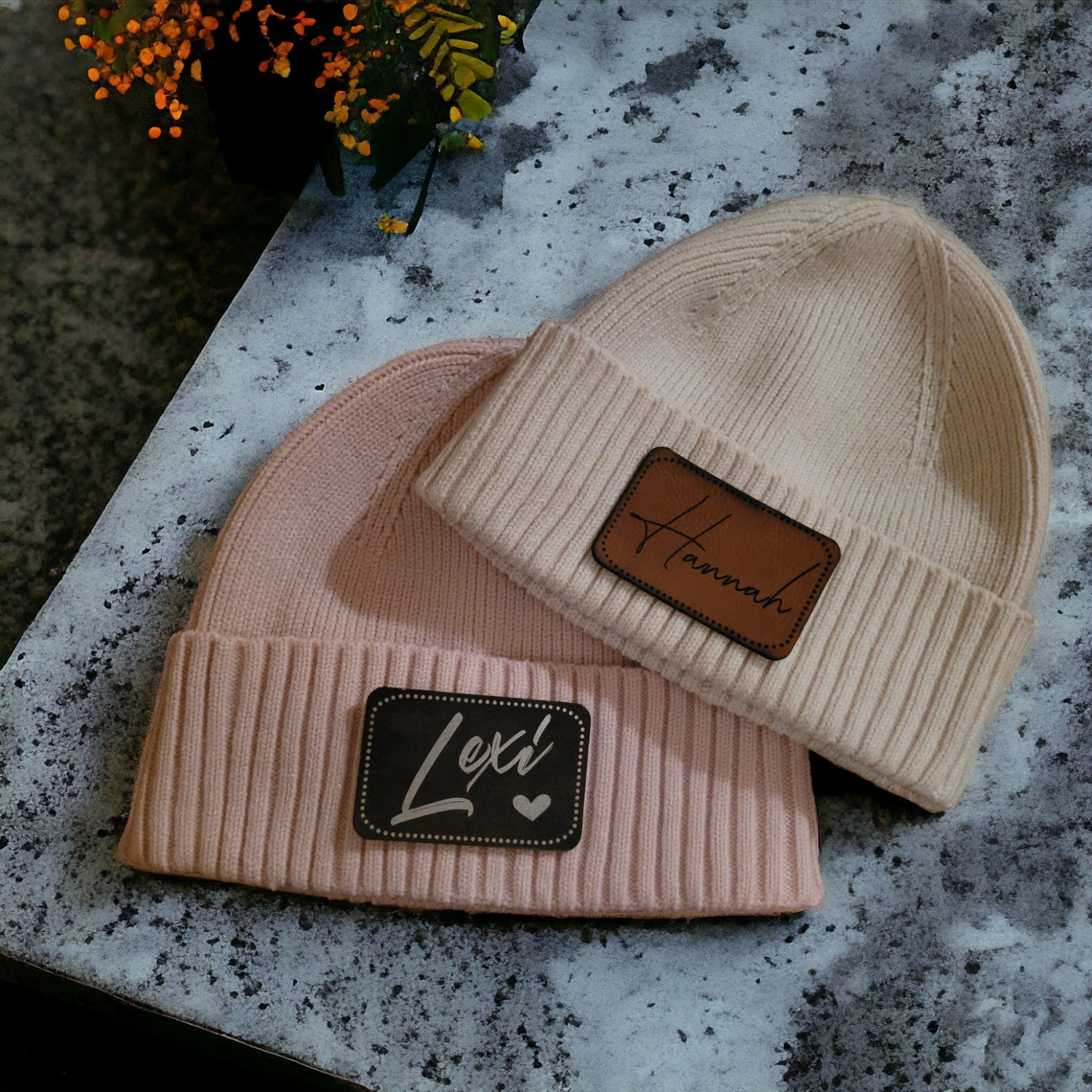 Beanie with Leather Name Patch